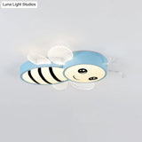 Bee Flush Mount Led Ceiling Lamp For Kids’ Bedroom - Pink/Yellow/Blue Plastic Fixture