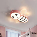 Bee Flush Mount Led Ceiling Lamp For Kids’ Bedroom - Pink/Yellow/Blue Plastic Fixture Pink