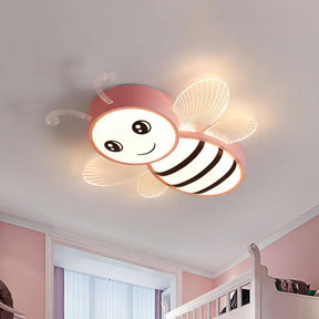 Bee Flush Mount Led Ceiling Lamp For Kids’ Bedroom - Pink/Yellow/Blue Plastic Fixture Pink