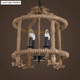 Beige 4-Light Chandelier: Traditional Rope Cylinder Pendant Lamp For Dining Room