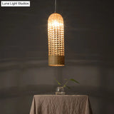 Beige Bamboo Asian Pendant Lamp - Cylinder Hanging Ceiling Light