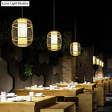 Beige Chinese Lantern Pendant With Bamboo Shade