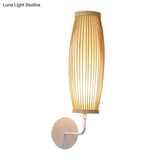 Beige Ellipsoid Wall Lamp Sconce: Asian Style Bamboo Lighting For Bedroom