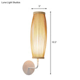 Beige Ellipsoid Wall Lamp Sconce: Asian Style Bamboo Lighting For Bedroom