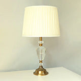Beige Fabric Nightstand Lamp With Crystal Deco - Simple Pleated Shade Table Light