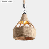 Beige Farmhouse Ceiling Light With Rope Detail - 1-Bulb Pendant Lamp For Coffee Shops 8’ Or 15’ Wide