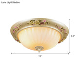 Beige Fluted Glass Flush Light Farmhouse Ceiling Lighting 2/3 - Head 12.5’/14.5’/19’ Width