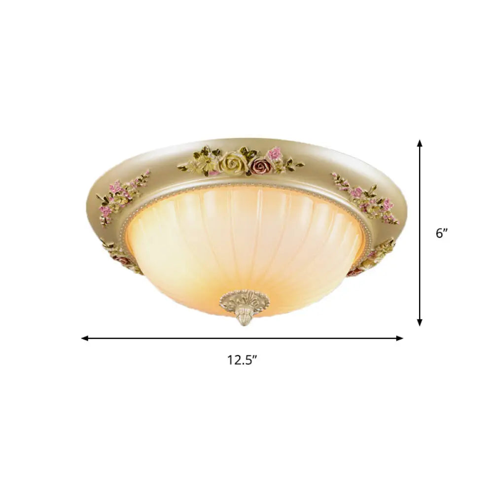 Beige Fluted Glass Flush Light Farmhouse Ceiling Lighting 2/3-Head 12.5/14.5/19 Width