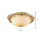 Beige Fluted Glass Flush Light Farmhouse Ceiling Lighting 2/3-Head 12.5/14.5/19 Width