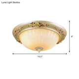 Beige Fluted Glass Flush Light Farmhouse Ceiling Lighting 2/3 - Head 12.5’/14.5’/19’ Width