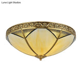 Beige Glass Flush Mount Brass Dome Ceiling Lamp - Perfect For Rural Living Room Lighting