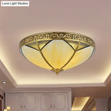 Beige Glass Flush Mount Brass Dome Ceiling Lamp - Perfect For Rural Living Room Lighting