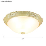 Beige Retro Flush Mount Light Fixture With Cream Glass Dome - Available In 3 Sizes