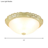 Beige Retro Flush Mount Light Fixture With Cream Glass Dome - Available In 3 Sizes