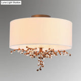 Beige Semi Flush Crystal Drum Ceiling Light Fixture - Traditional Design For Living Room