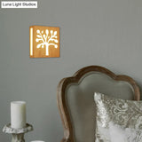 Beige Square Sconce Light: Tree Kids Wood Wall Light For Cozy Child Bedroom