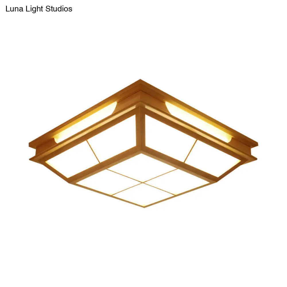 Beige Tapered Flush Light Led Natural Wood Ceiling Lamp In Warm/White - 18’/21.5’ W