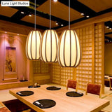 Beige Teardrop Hanging Light - Asian Wood Pendant For Dining Room 1 Bulb Fixture