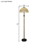 Beige Tiffany Shell Floor Reading Light - 2 Lights Blossom Pattern
