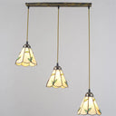 Beige Tiffany Stained Glass Suspension Lighting - 3-Bulb Cluster Pendant For Dining Room / Linear