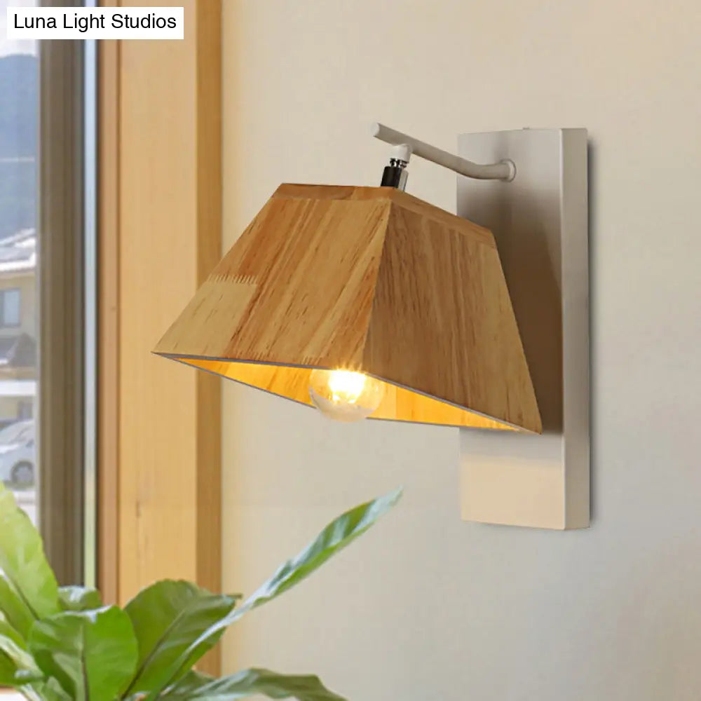 Beige Trapezoid Shade Rotatable Wood Wall Sconce - Modern Balcony Bedroom Lamp
