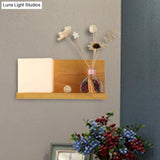 Beige Wall Lamp With Modern Cube Shade - Bedroom Sconce Light