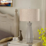 Beige/White Rustic Night Table Lamp With Fabric Drum Shade For Bedside