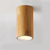 Beige Wood Cylinder Down Light - Asian Inspired Flush Mount For Dining Room / 6