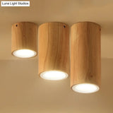 Beige Wood Cylinder Down Light - Asian Inspired Flush Mount For Dining Room