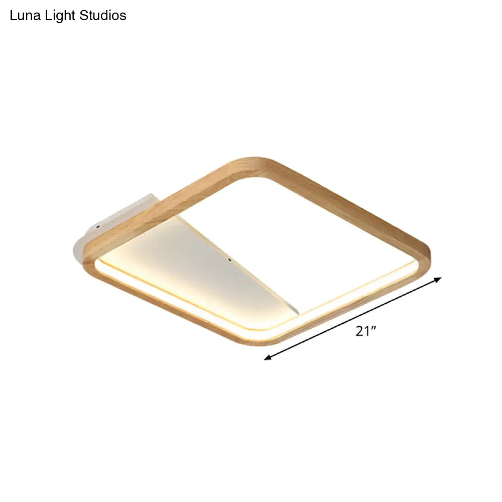 Beige Wood Frame Led Ceiling Fixture Flush Mount Multiple Length Options