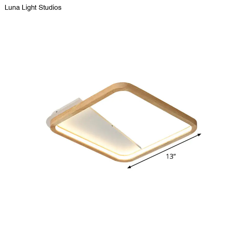 Beige Wood Frame Led Ceiling Fixture Flush Mount Multiple Length Options