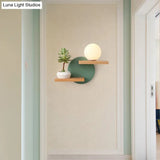 Beige Wooden Sconce Light With Shelf - Small House Wall For Kid Bedroom