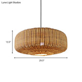 Beige Woven Asian Hanging Light Kit With Rattan Shade