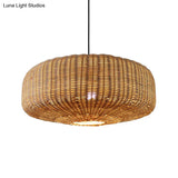 Beige Woven Asian Hanging Light Kit With Rattan Shade