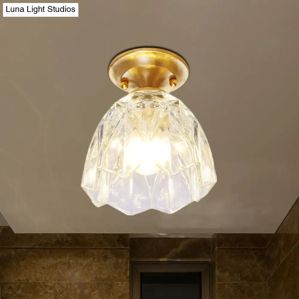 Bell/Bowl Corridor Flush Mount Light - 6.5’/7’ Clear Glass 1 Bulb Brass Finish