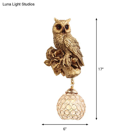 Beveled Clear Crystal Wall Sconce With Squirrel Decor In Gold/Brown