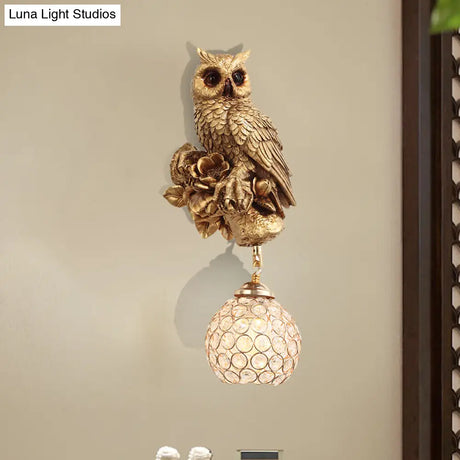 Beveled Clear Crystal Wall Sconce With Squirrel Decor In Gold/Brown