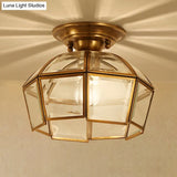 Beveled Colonial Ceiling Flush Mount Light Fixture - 1 Bulb Clear Glass Brass