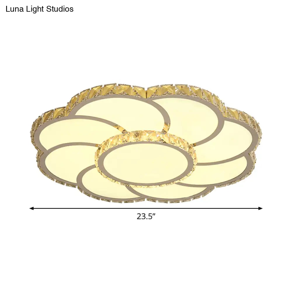 Beveled Crystal Floral Ceiling Flush Mount Lamp In Chrome With Warm/White Light - 18’/23.5’ Wide