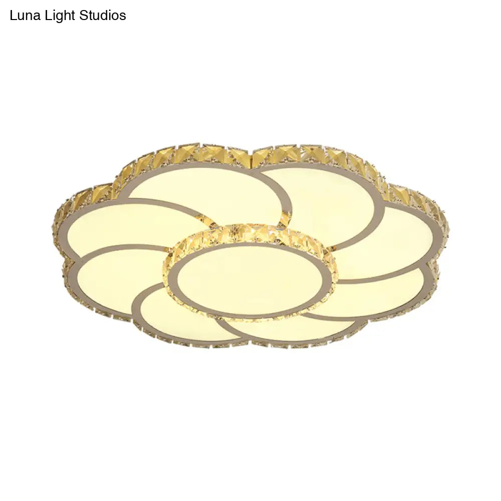 Beveled Crystal Floral Ceiling Flush Mount Lamp In Chrome With Warm/White Light - 18’/23.5’ Wide