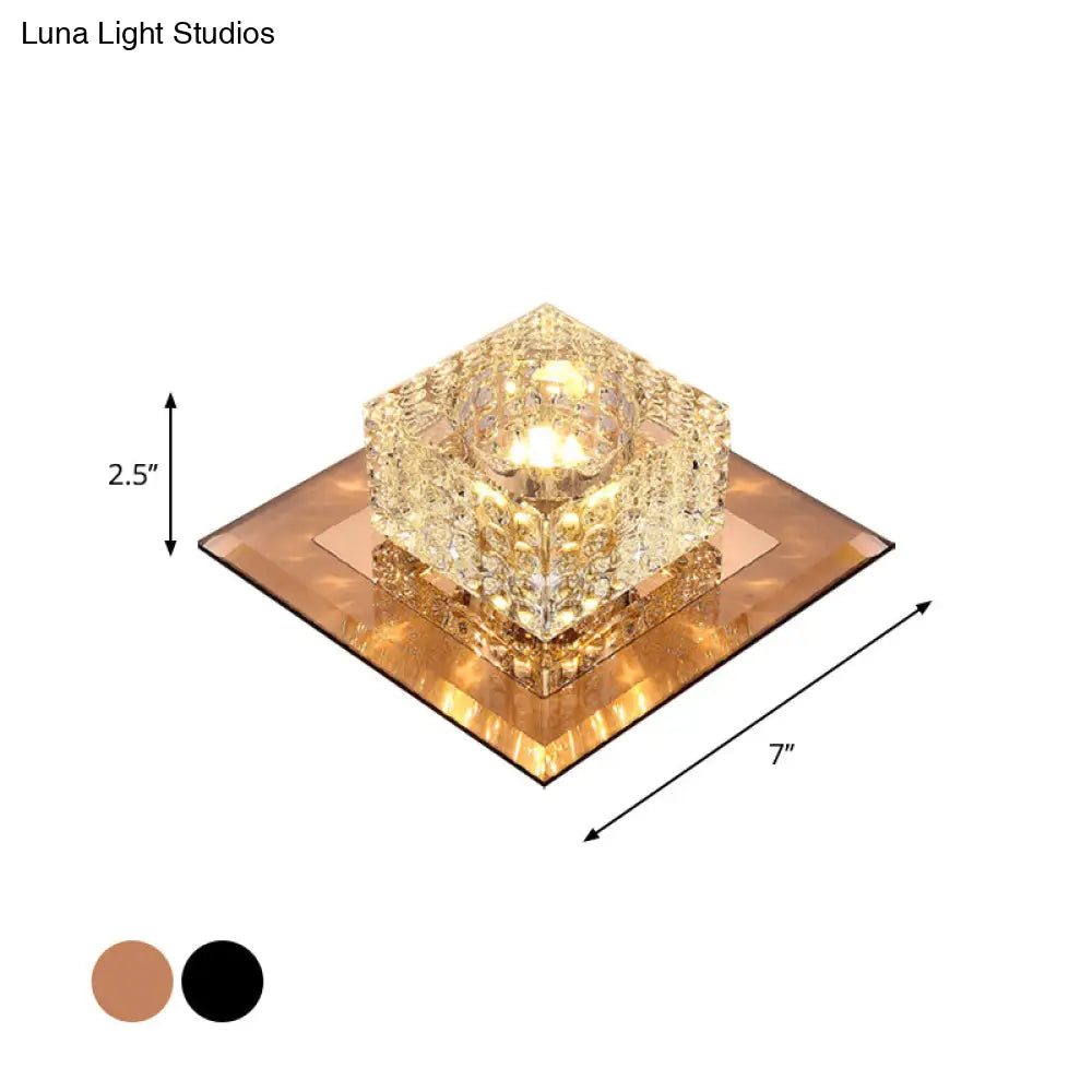 Beveled Crystal Led Flush Mount Ceiling Light Fixture - Simplicity Cubic Design For Corridors