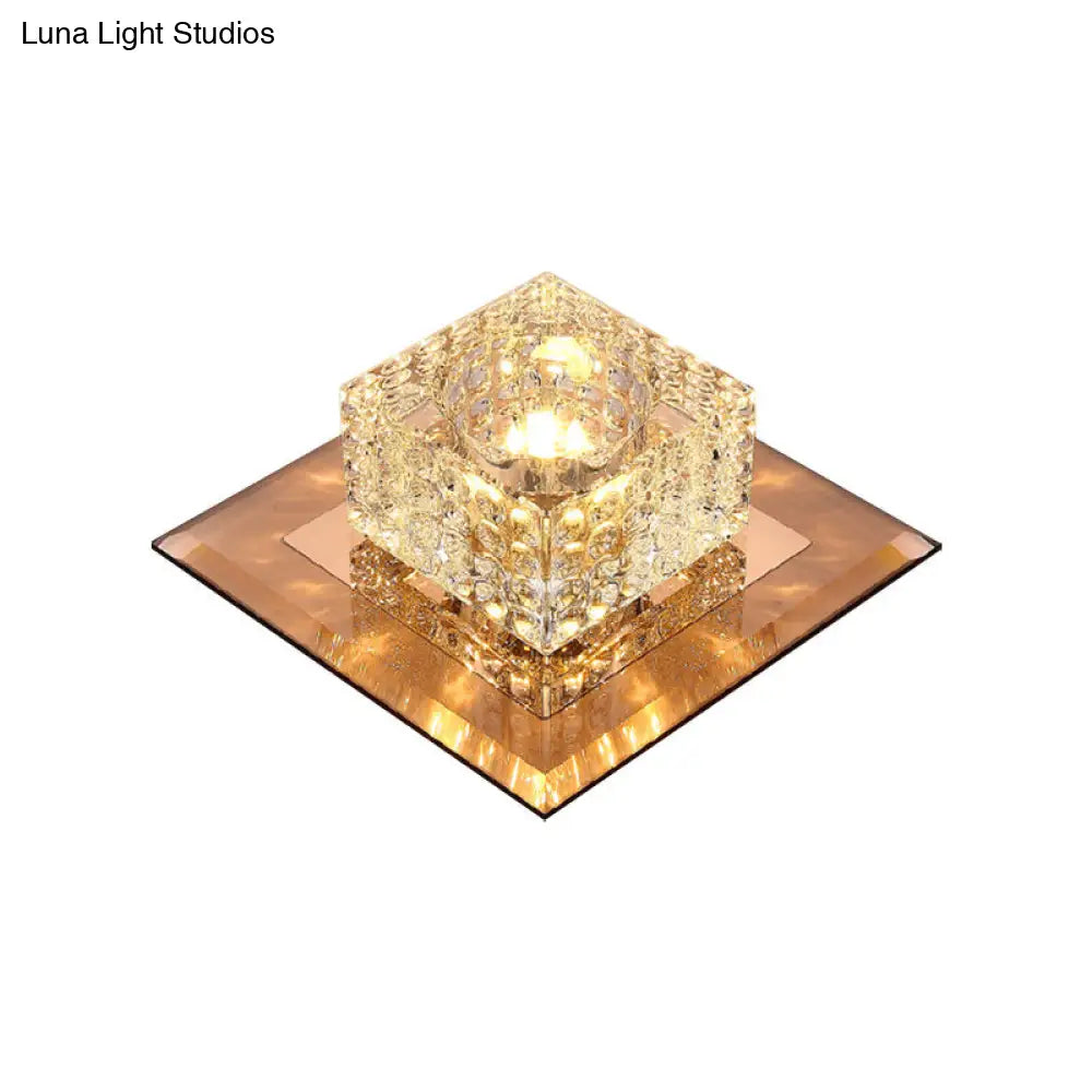 Beveled Crystal Led Flush Mount Ceiling Light Fixture - Simplicity Cubic Design For Corridors