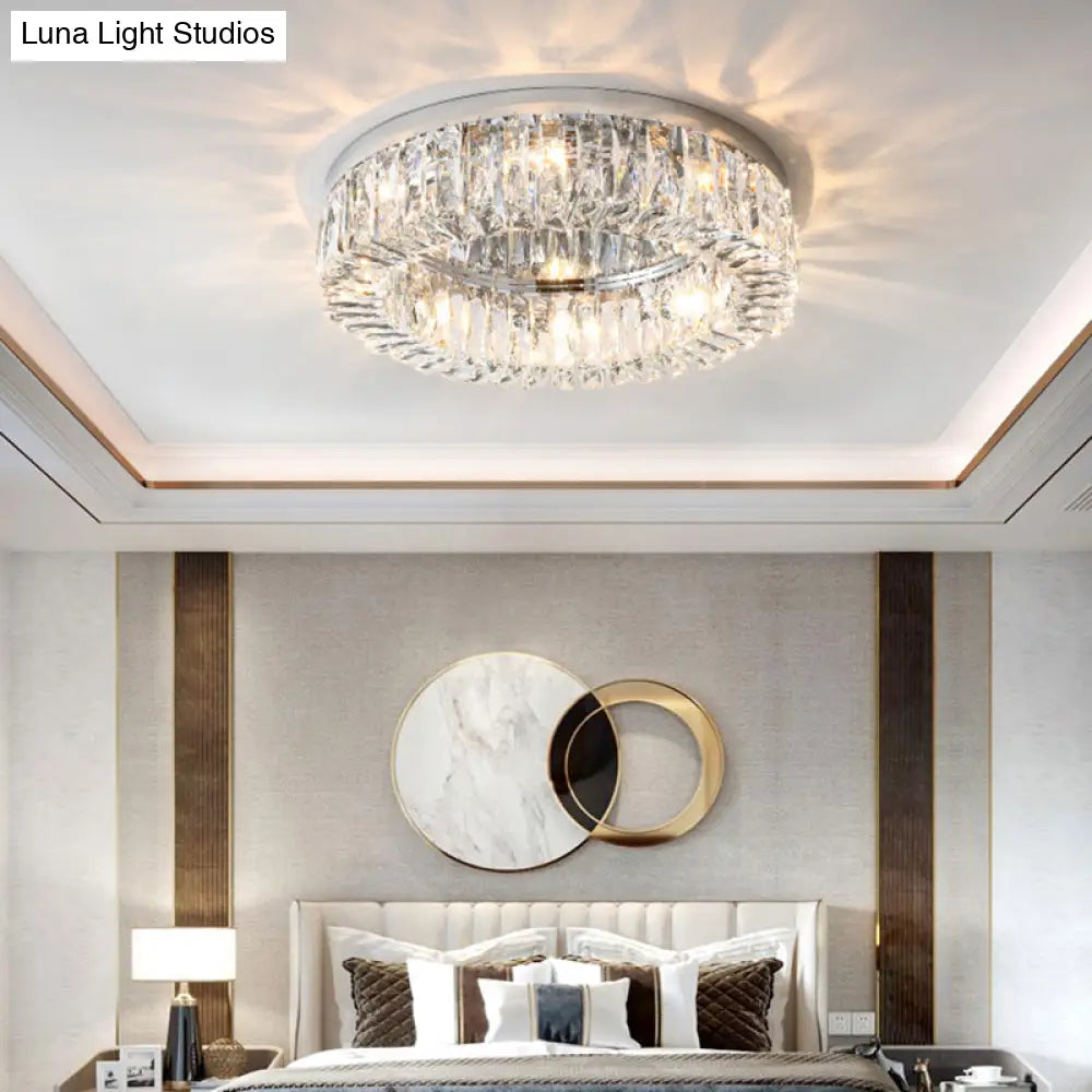 Beveled Cut Crystal Flush Mount Ceiling Light For Bedroom - Simple Style & Elegance