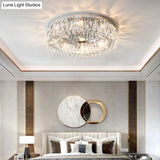 Beveled Cut Crystal Flush Mount Ceiling Light For Bedroom - Simple Style & Elegance