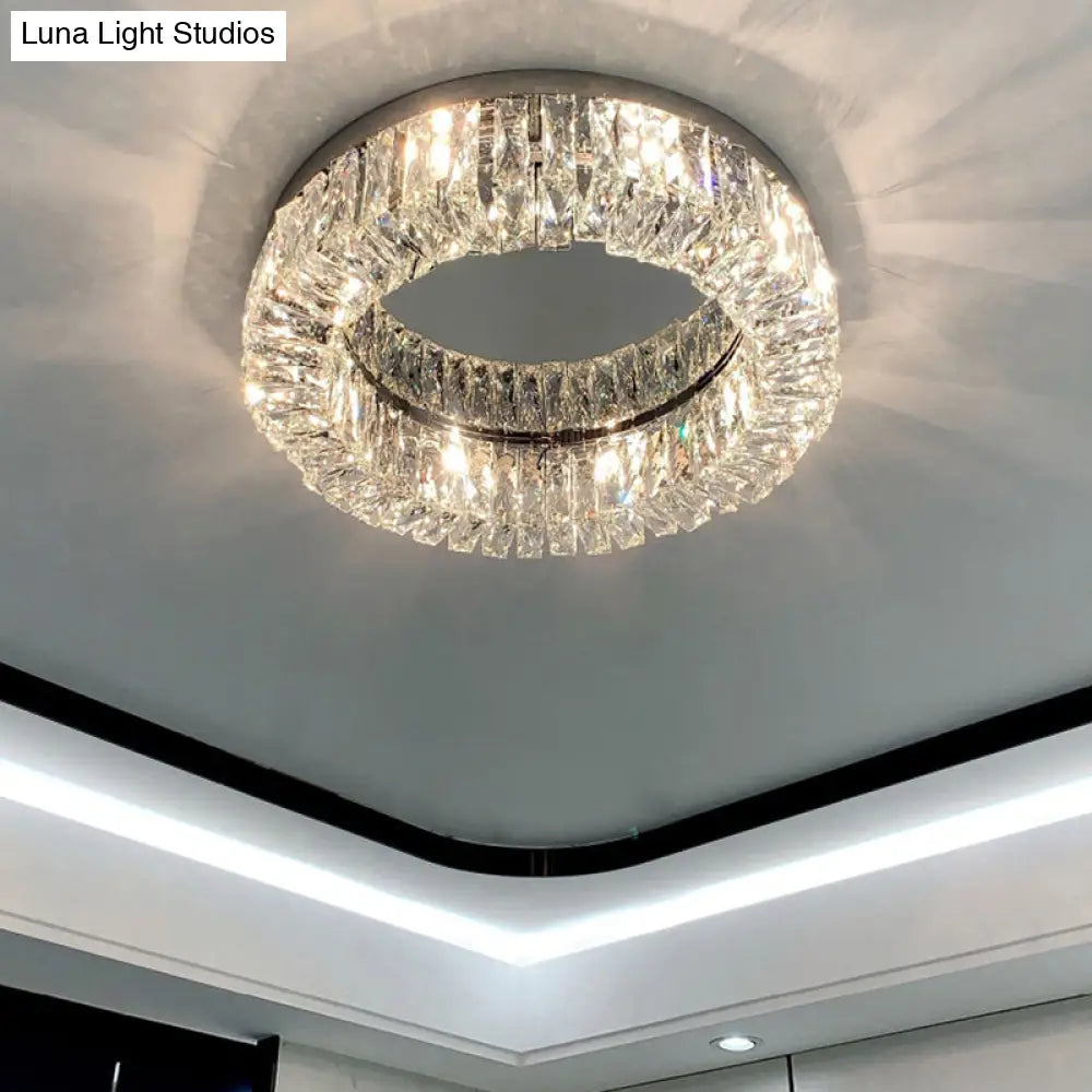 Beveled Cut Crystal Flush Mount Ceiling Light For Bedroom - Simple Style & Elegance