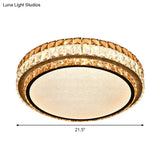 Beveled Cut Crystal White Led Flushmount Ceiling Light Fixture - Simplicity Round Design