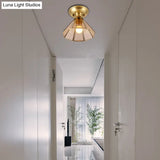 Beveled Glass Flush Mount Ceiling Light With Colonial Brass Cone Design