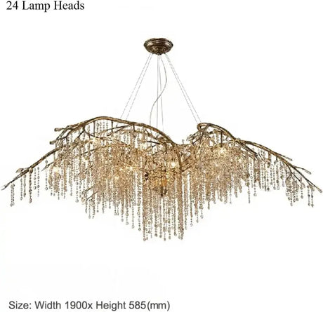 Bianca Vintage Brass Branch Crystal Chandelier for Living Room & Staircase D190xH58.5cm / Gold metal body / White light