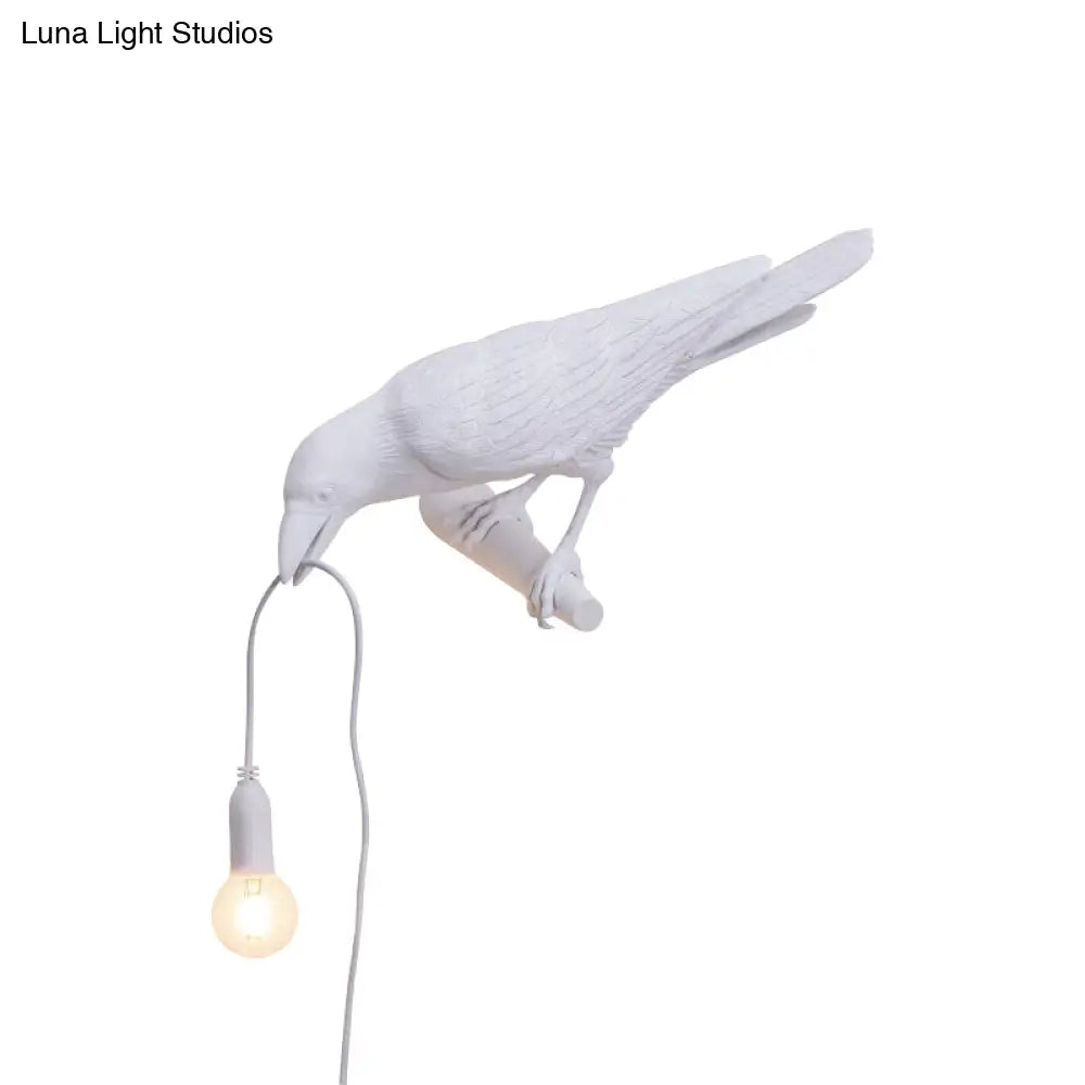 Bird Shape Wall Mount Light - Country Style Resin Sconce Lamp (White/Black Finish) With 1 Bulb