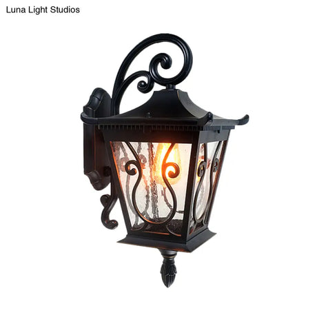 Birdcage Outdoor Wall Lamp - Lodge Clear Water Glass Single Light Black Sconce Up/Down Lighting